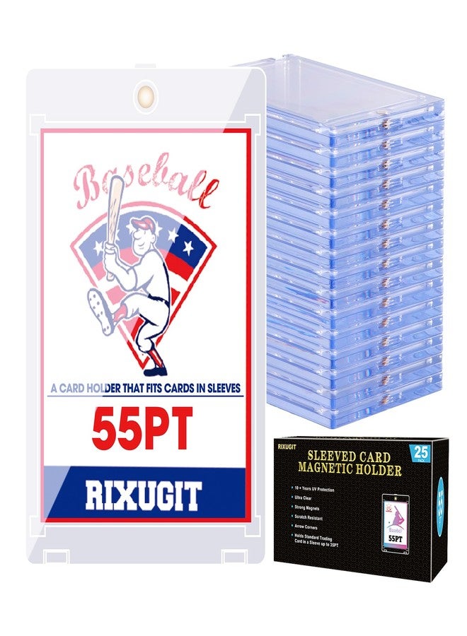 RIXUGIT 25-Pack Sleeved Magnetic Card Holders - 55pt One Touch Card Case, with 2.63"x3.7" Larger Inner Dimension, First Insert Card into Soft Card Sleeve, Then Place into Card Holder for Double Protection - Image 1